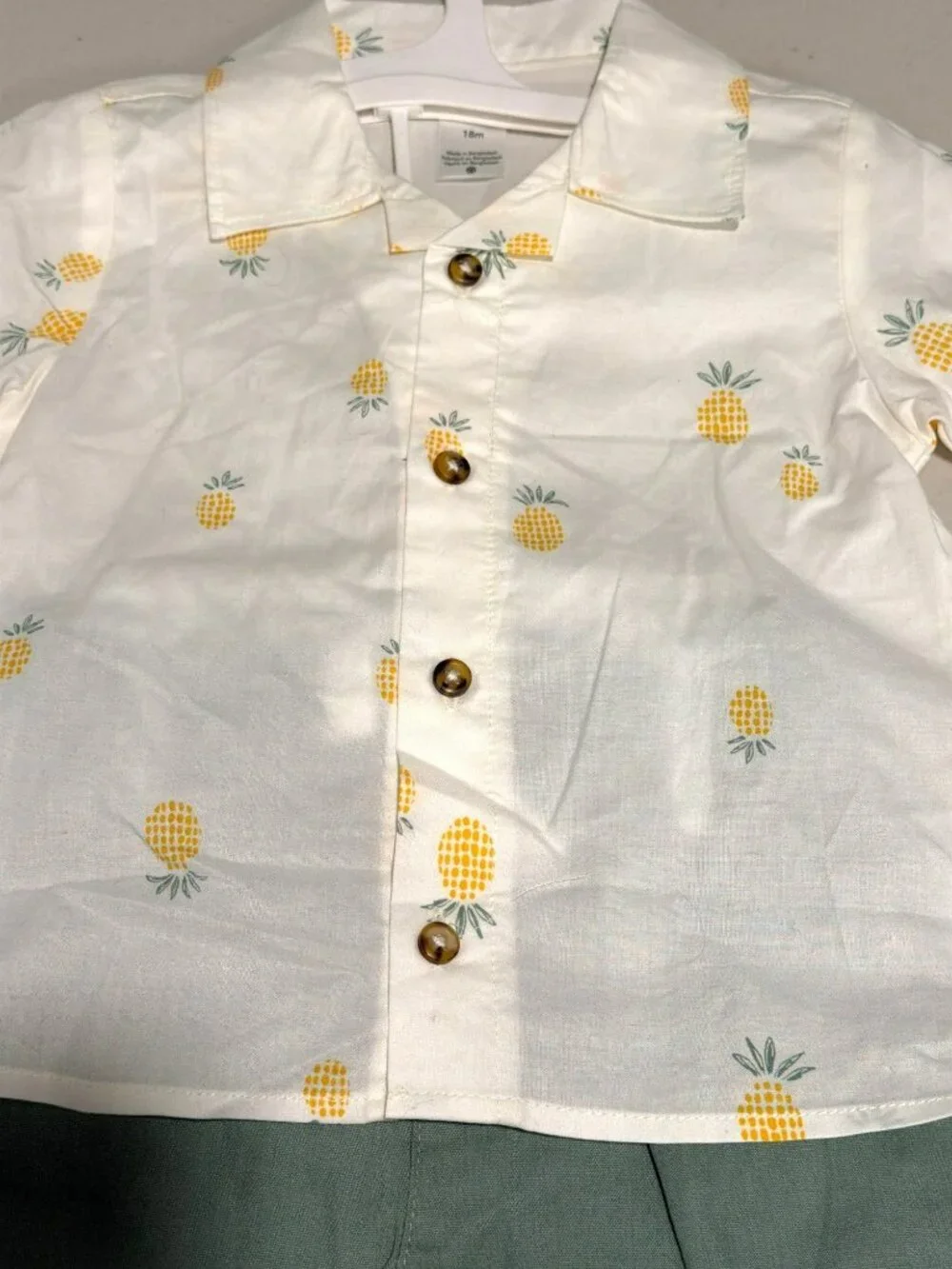 Carters Pineapple Print Button-Up Shirt & Green Shorts Set 18M